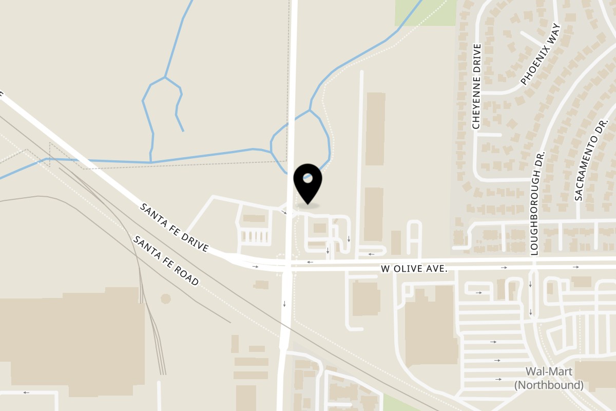 Map showing the location of Saechao Food Truck on 1997 W Olive Ave in Merced